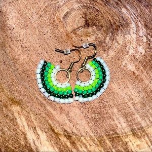 Green semi circle beaded dangle earrings